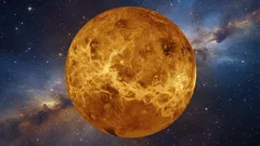 Planeta Venuše s detaily povrchu na hvězdném pozadí ve vesmíru