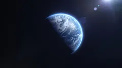 Pohled na planetu Zemi z vesmíru, polovina planety je osvětlena sluncem